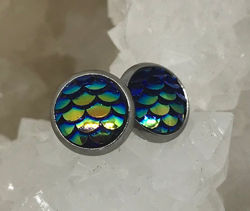 8mm Ocean Blue Mermaid Studs