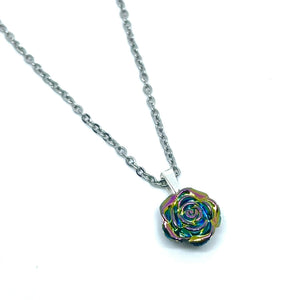 Metallic Rainbow Rose Necklace