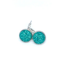 Load image into Gallery viewer, 12mm Aqua Shimmer Druzy Leverback Drop Earrings (Stainless Steel)