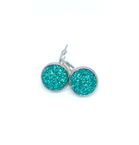 12mm Aqua Shimmer Druzy Leverback Drop Earrings (Stainless Steel)