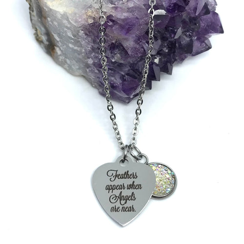 “Feathers Appear When Angels Are Near” 3-in-1 Necklace (Stainless Steel)