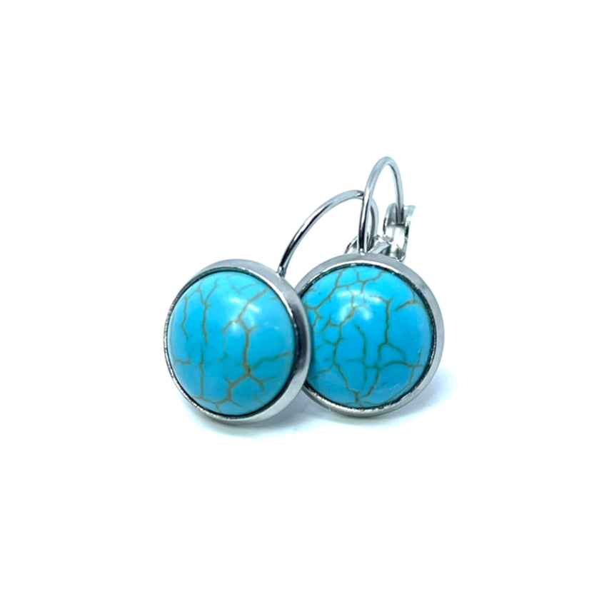 12mm Turquoise Leverback Drop Earrings (Stainless Steel)