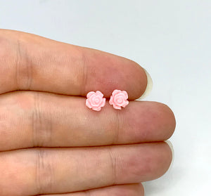 Mini Rose Studs in Bubblegum Pink (No Metal)