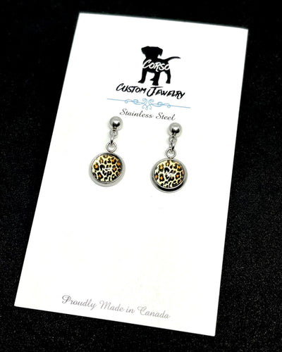8mm Golden Leopard Drop Studs (Stainless Steel)