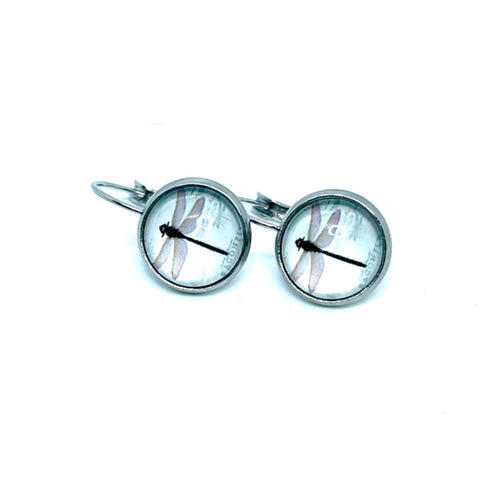 12mm Dragonfly Leverback Drop Earrings (Stainless Steel)