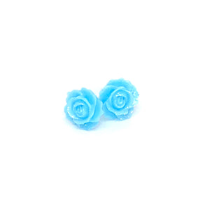 Shimmering Rose Studs in Sky Blue (No Metal)
