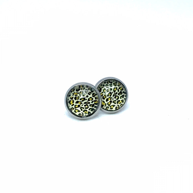 10mm Yellow Leopard Print Studs (Stainless Steel)