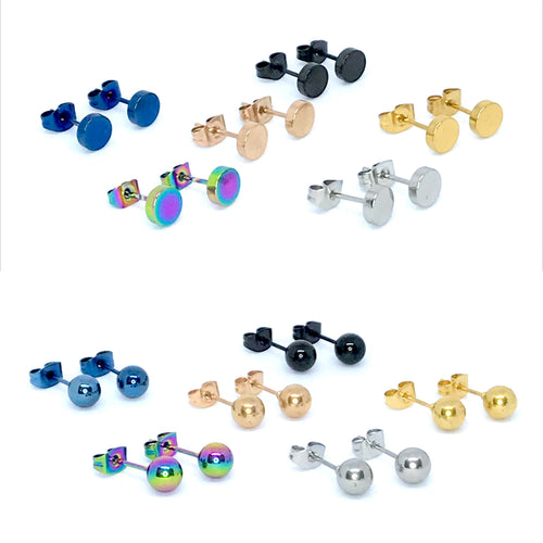 Double Mixed Set of 6mm Minimalist Studs (Stainless Steel)
