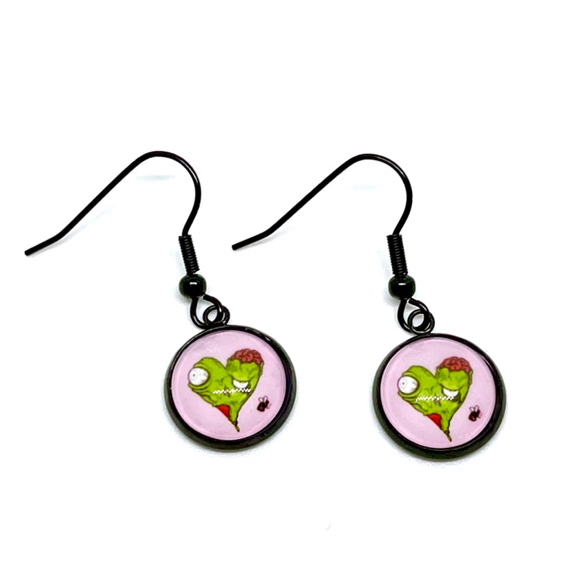 12mm Zombie Valentine Drop Earrings (Black Stainless Steel)