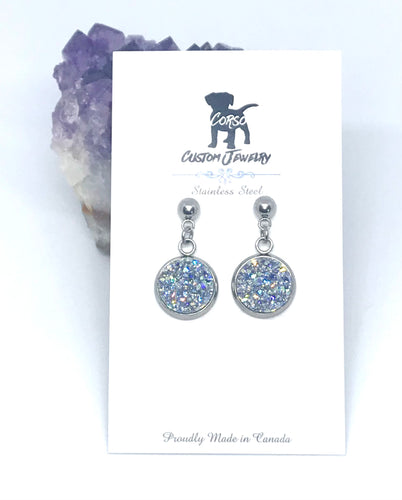 12mm Frost Druzy Drop Studs (Stainless Steel)