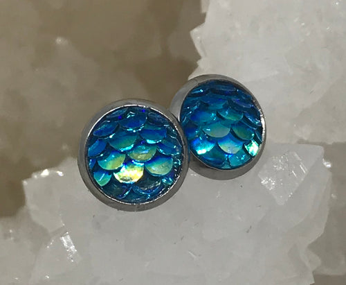 8mm Lake Blue Mermaid Studs