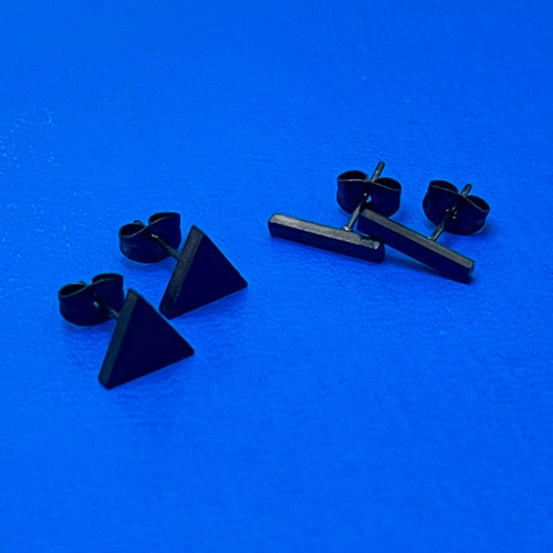 Black Bella Minimalist Geometric Stud Duo Set (Stainless Steel)