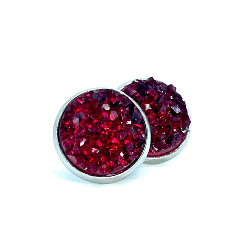12mm Merlot Druzy Studs