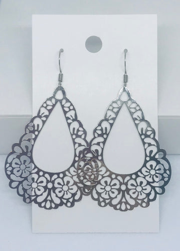 Floral Teardrop Drop Earrings (Surgical Steel)
