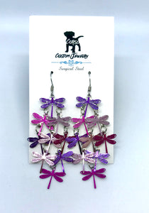 Purple Dragonfly Flight Drop Earrings