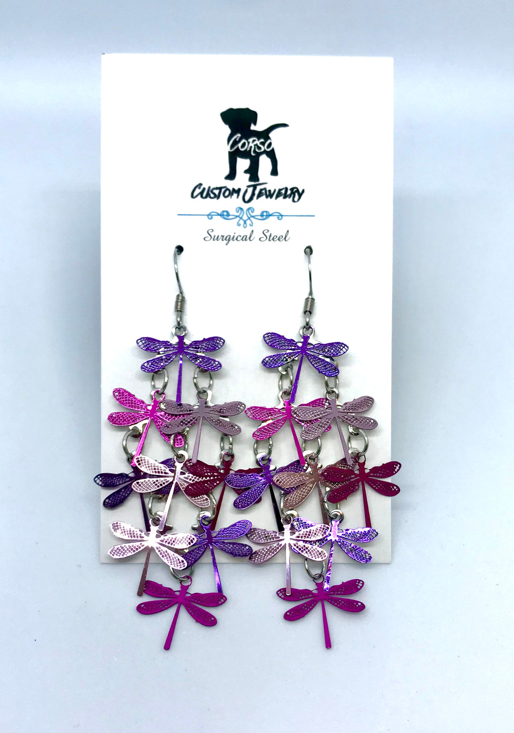 Purple Dragonfly Flight Drop Earrings