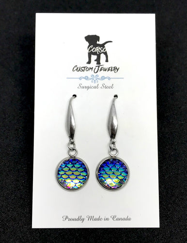 12mm Dark Blue Mermaid Drop Earrings (Surgical Steel)