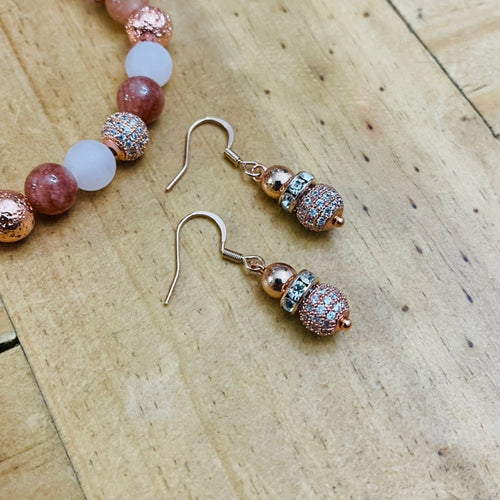 Rose Gold Pave Sparkle Drop Earrings