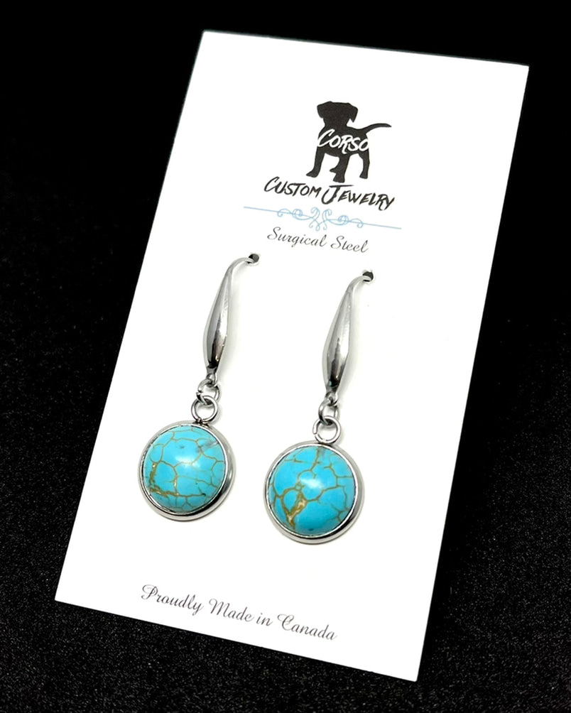 12mm Turquoise Drop Earrings (Surgical Steel) – Corso Custom Jewelry