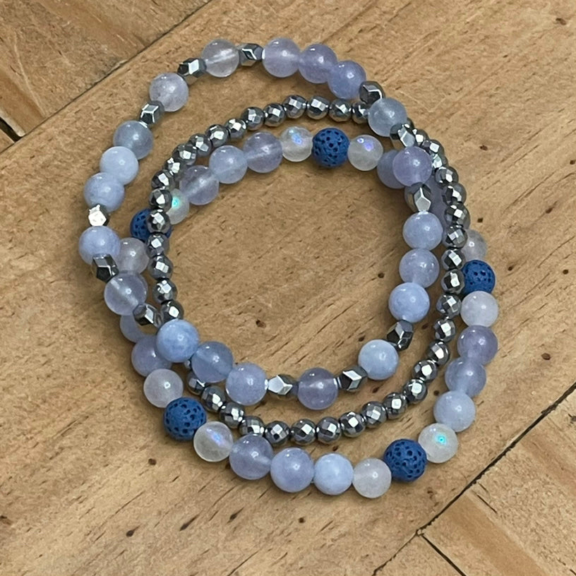 6mm Aquamarine & Moonstone Diffuser Bracelet Set