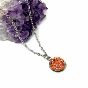 Orange Creamsicle Druzy Necklace (Stainless Steel)