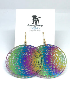Rainbow Floral Mandala Drop Earrings