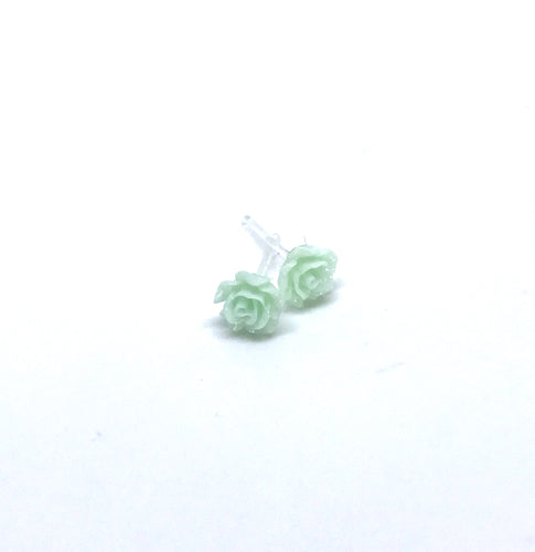 Mini Rose Studs in Mint Green (No Metal)