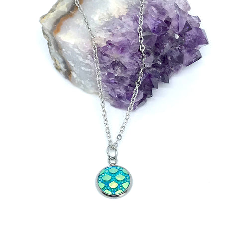 12mm Mythical Lake Blue Mermaid Necklace (Stainless Steel)
