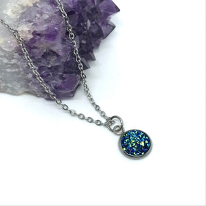 Galaxy Blue Druzy Necklace (Stainless Steel)