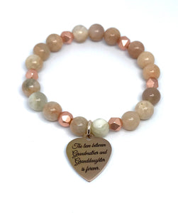 8mm Grandmother & Granddaughter Bracelet (Sunstone, Hematite, & Rose Gold Stainless Steel)