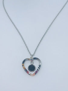 Black Druzy Heart Necklace #1 (Stainless Steel)