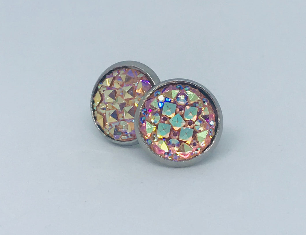 12mm Icy Pink Star Druzy Studs (Stainless Steel)