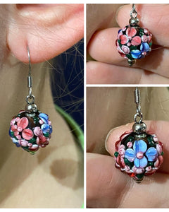 Spring Blossom Drop Earrings in Pink and Blue