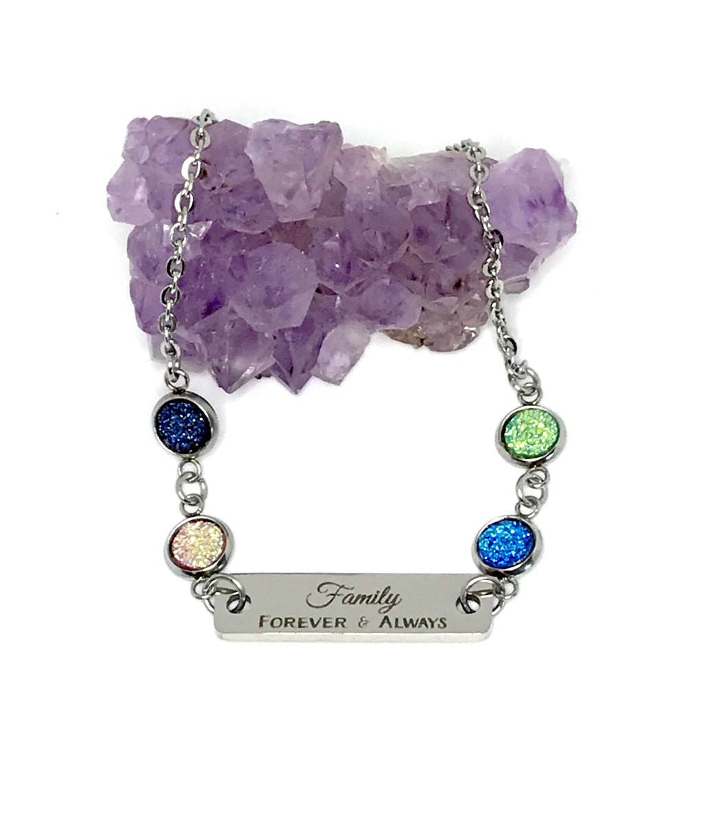 Family Bracelet with Four Birthstones (Stainless Steel)