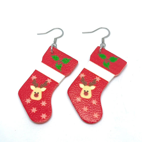 Reindeer Stocking Drop Earrings