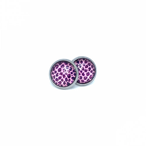 10mm Purple Leopard Print Studs (Stainless Steel)
