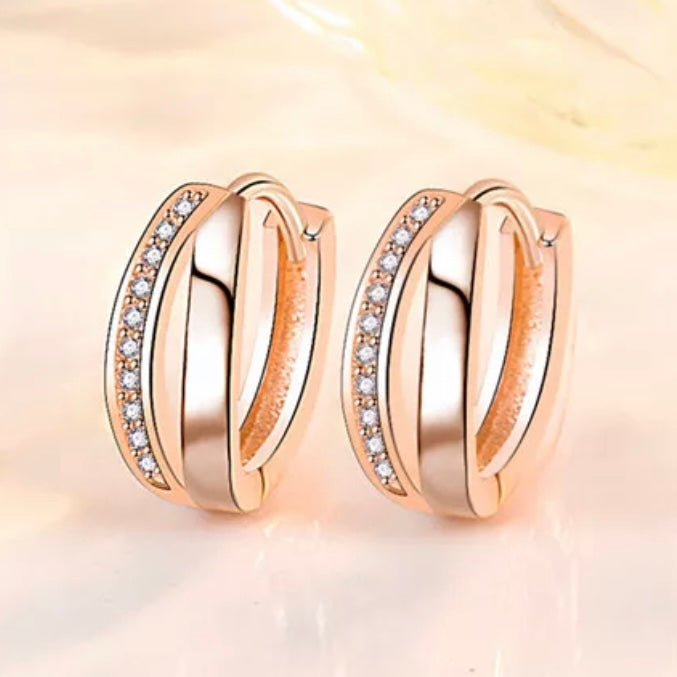 Rose Gold Aliyah Sleeper Hoop Earrings (Sterling Silver)