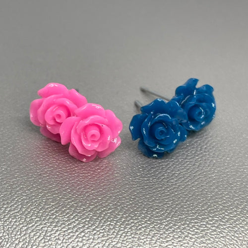Rose Stud Set in Aegean Blue & Pink (Stainless Steel)