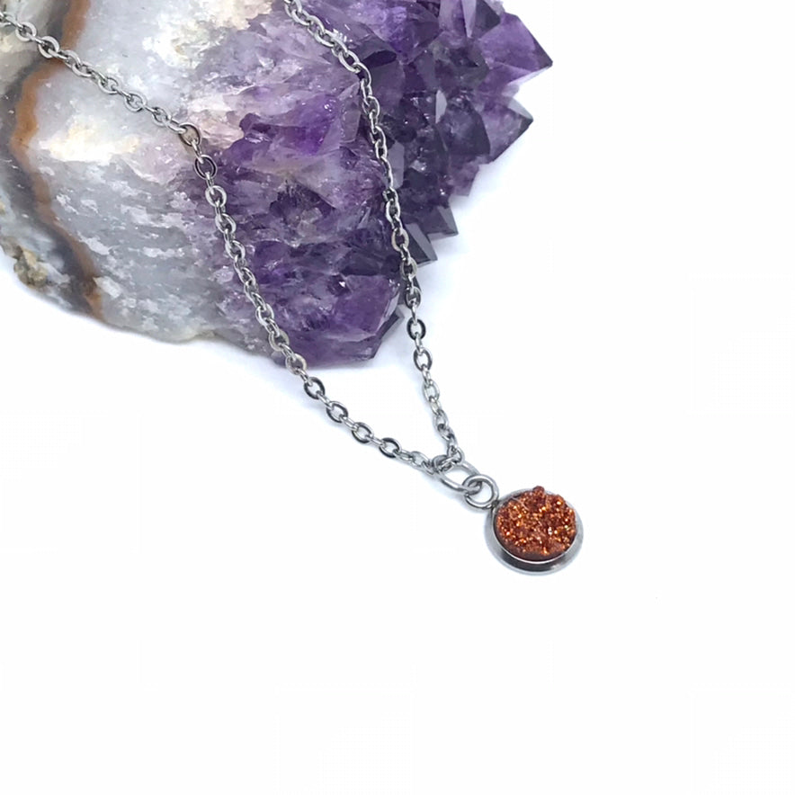 Pumpkin Spice Latte Druzy Necklace (Stainless Steel)