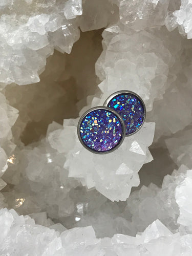 12mm Purple Druzy Studs