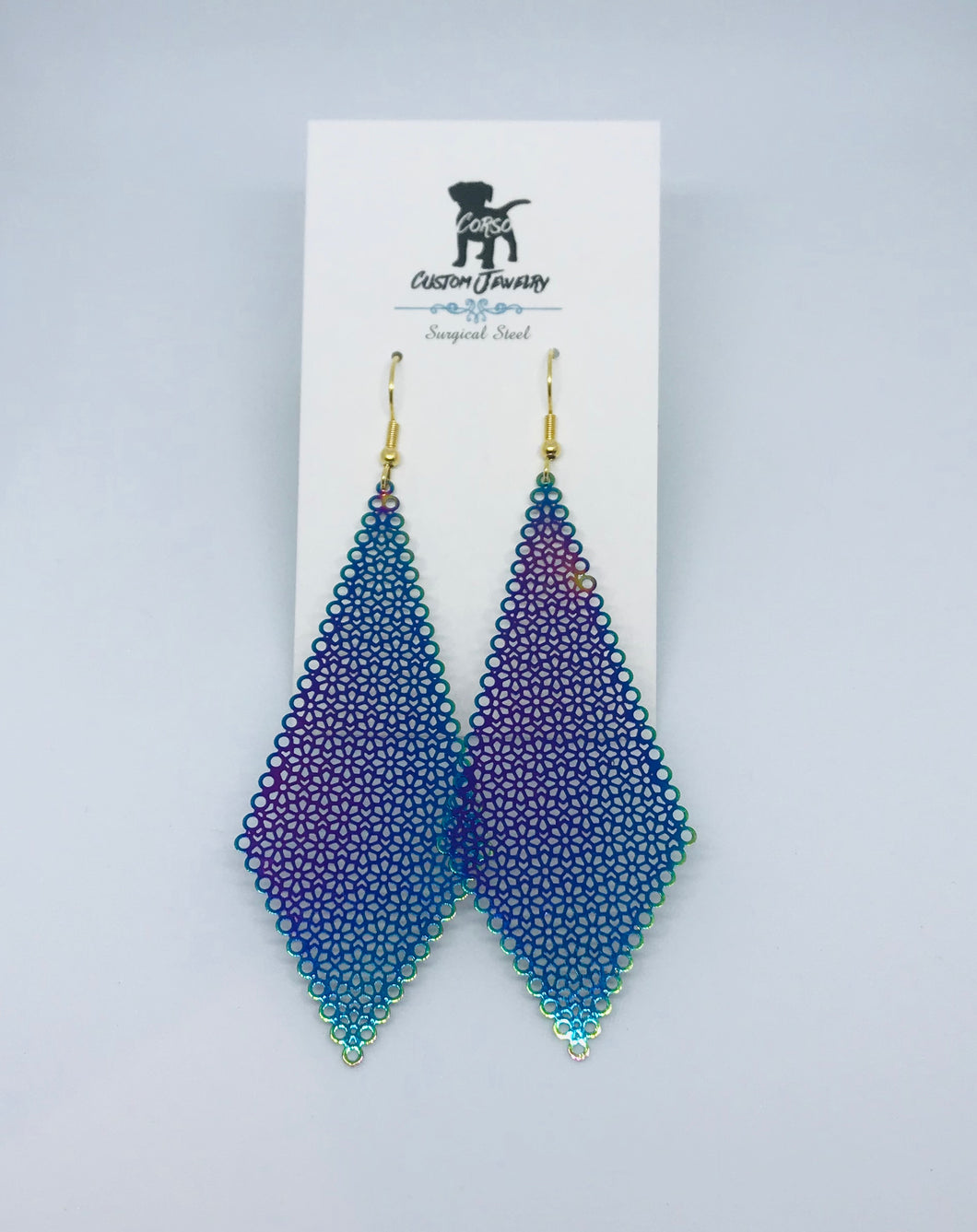 Rainbow Floral Diamond Drop Earrings (Surgical Steel)