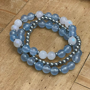 8mm Aquamarine & Moonstone Bracelet Set