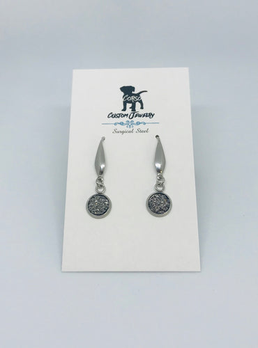 8mm Gunmetal Druzy Drop Earrings (Surgical Steel)