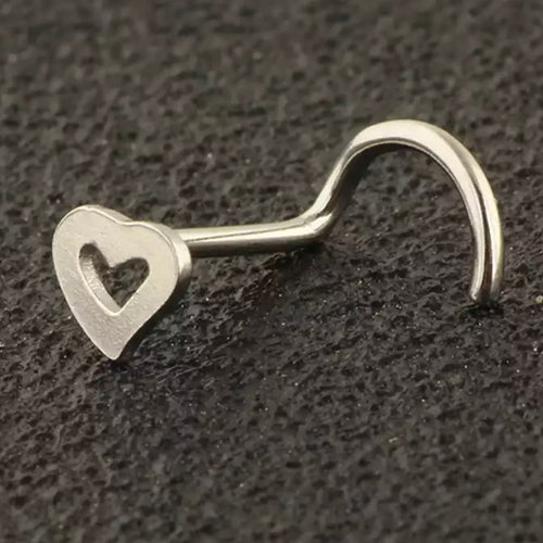 Silver Heart Nose Stud Screw (Surgical Steel)