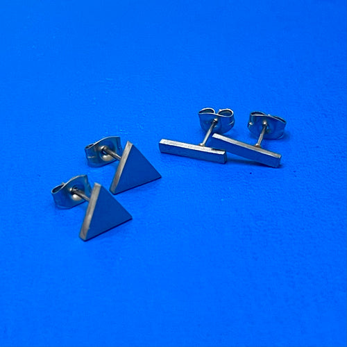 Silver Bella Minimalist Geometric Stud Duo Set (Stainless Steel)