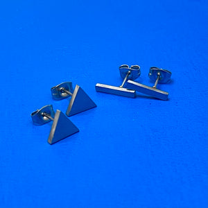 Silver Bella Minimalist Geometric Stud Duo Set (Stainless Steel)