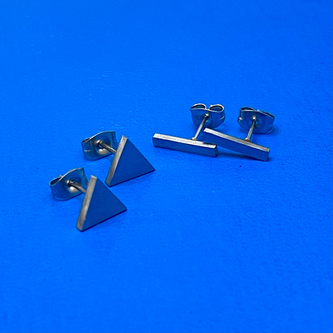 Silver Bella Minimalist Geometric Stud Duo Set (Stainless Steel)