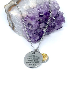 “I Can Do All Things Through Christ Who Strengthens Me” 3-in-1 Necklace (Stainless Steel)
