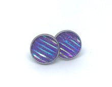 Load image into Gallery viewer, 12mm Striped Purple Druzy Studs (Stainless Steel)